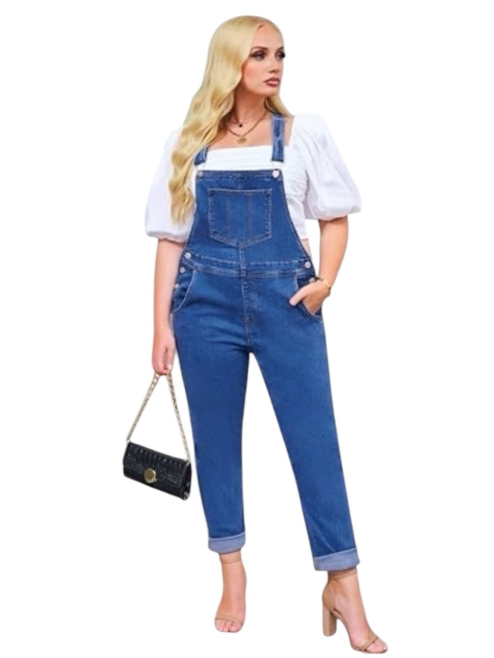 Vintage Denim Jumpsuit Faded Denim Jumpsuit , Adjustable Straps Women’s Size Me…